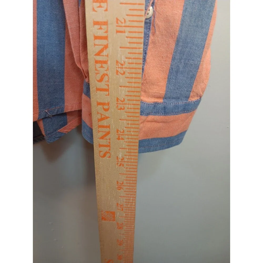 Vintage J.Crew Men's XL Long Sleeve Button Down Shirt Orange Blue Striped Casual